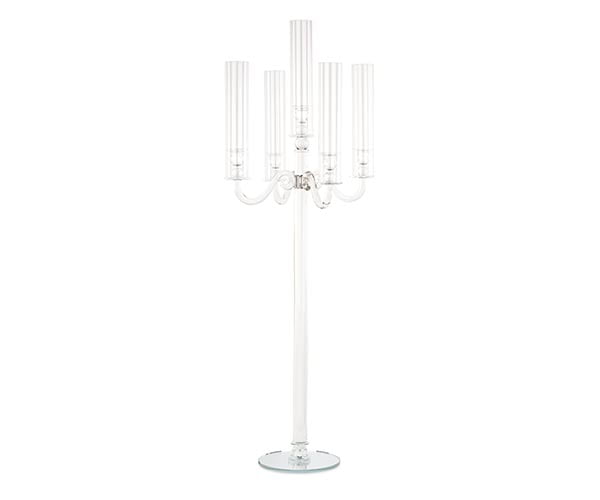 Addobbo matrimonio candelabro 5 bracci in vetro con paravento