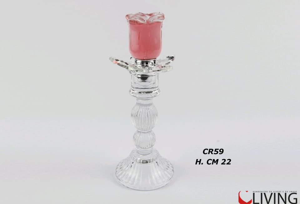 bomboniera candeliere in vetro con rosa