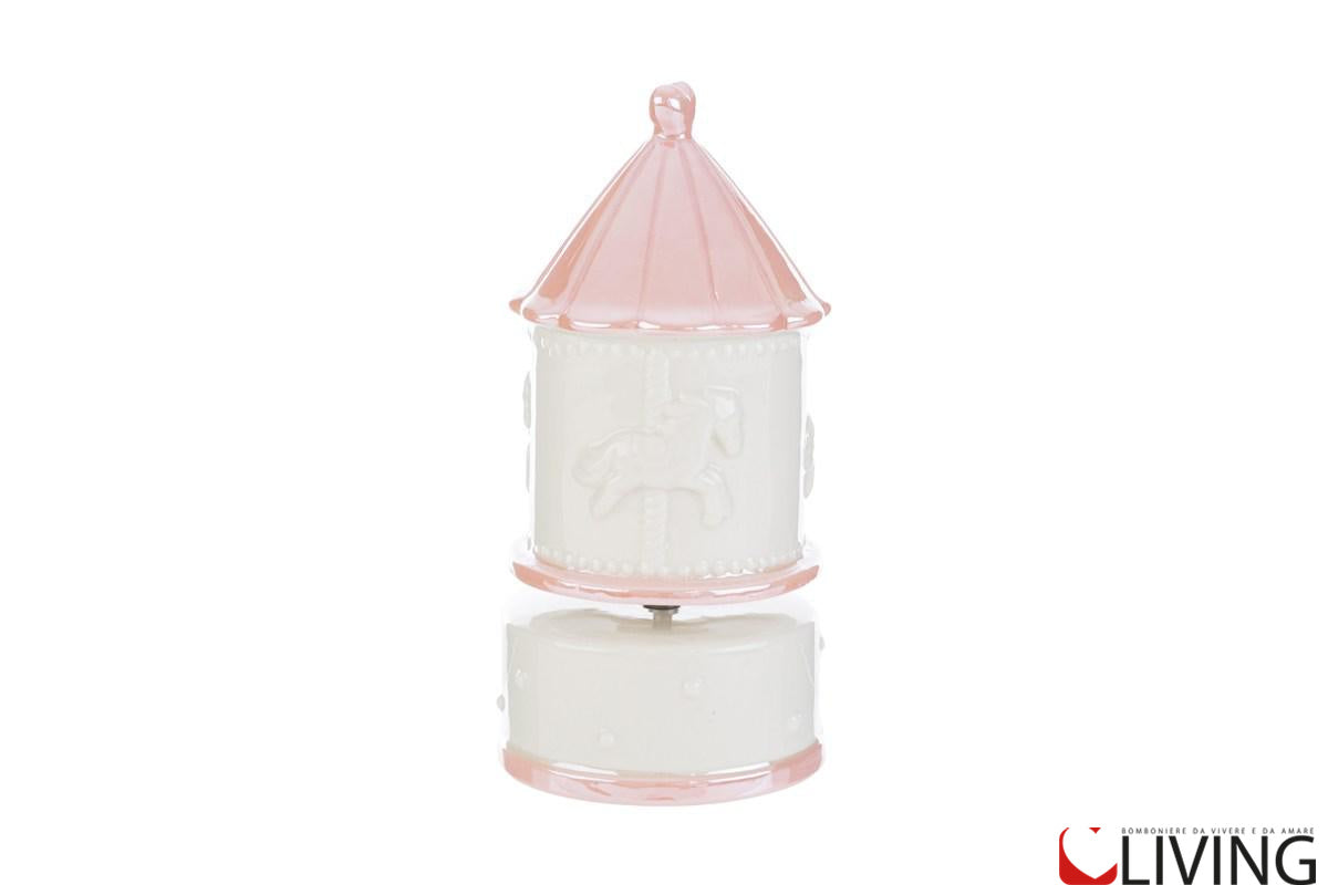 bomboniera carillon giostrina porcellana rosa