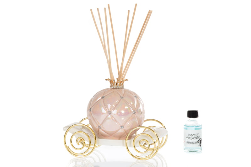 Carrozza Profumatore Porcellana Rosa Perlata Con Strass