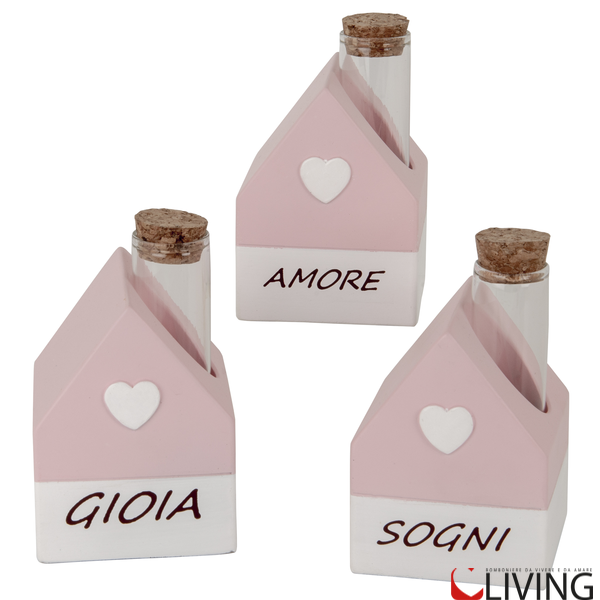 bomboniera casetta legno portaconfetti rosa