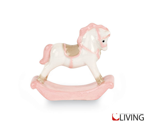 bomboniera cavallino a dondolo rosa in porcellana