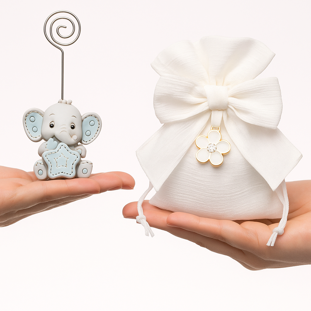 bomboniera elefante segnaposto memoclip azzurro