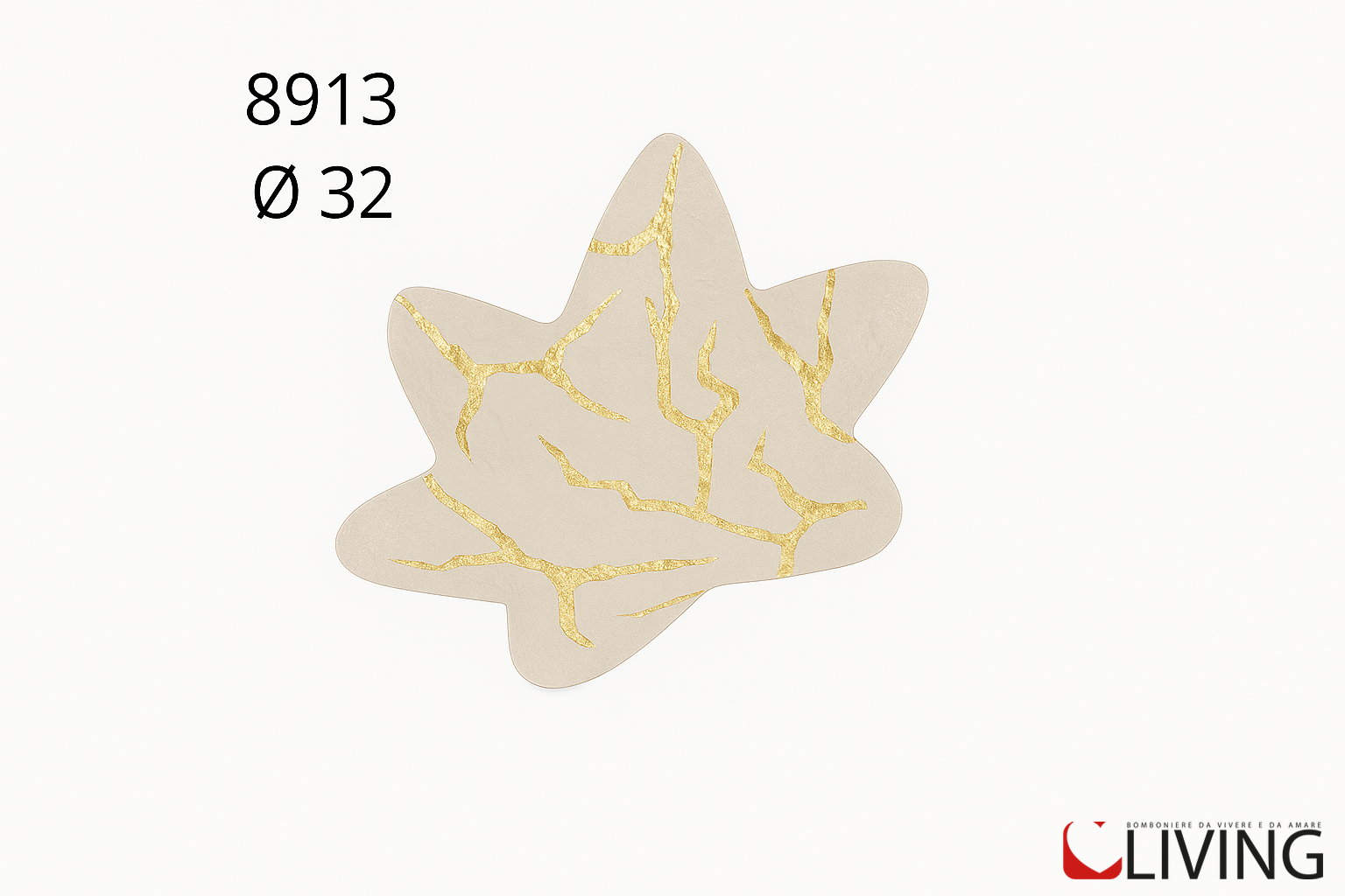 centrotavola stella vetro satinato avorio con venature oro