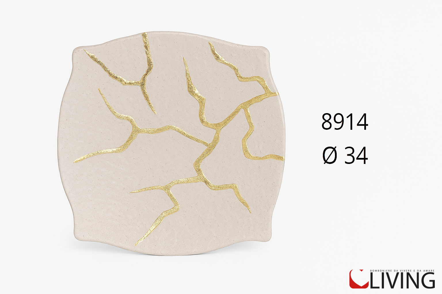 centrotavola quadrato vetro satinato avorio con venature oro
