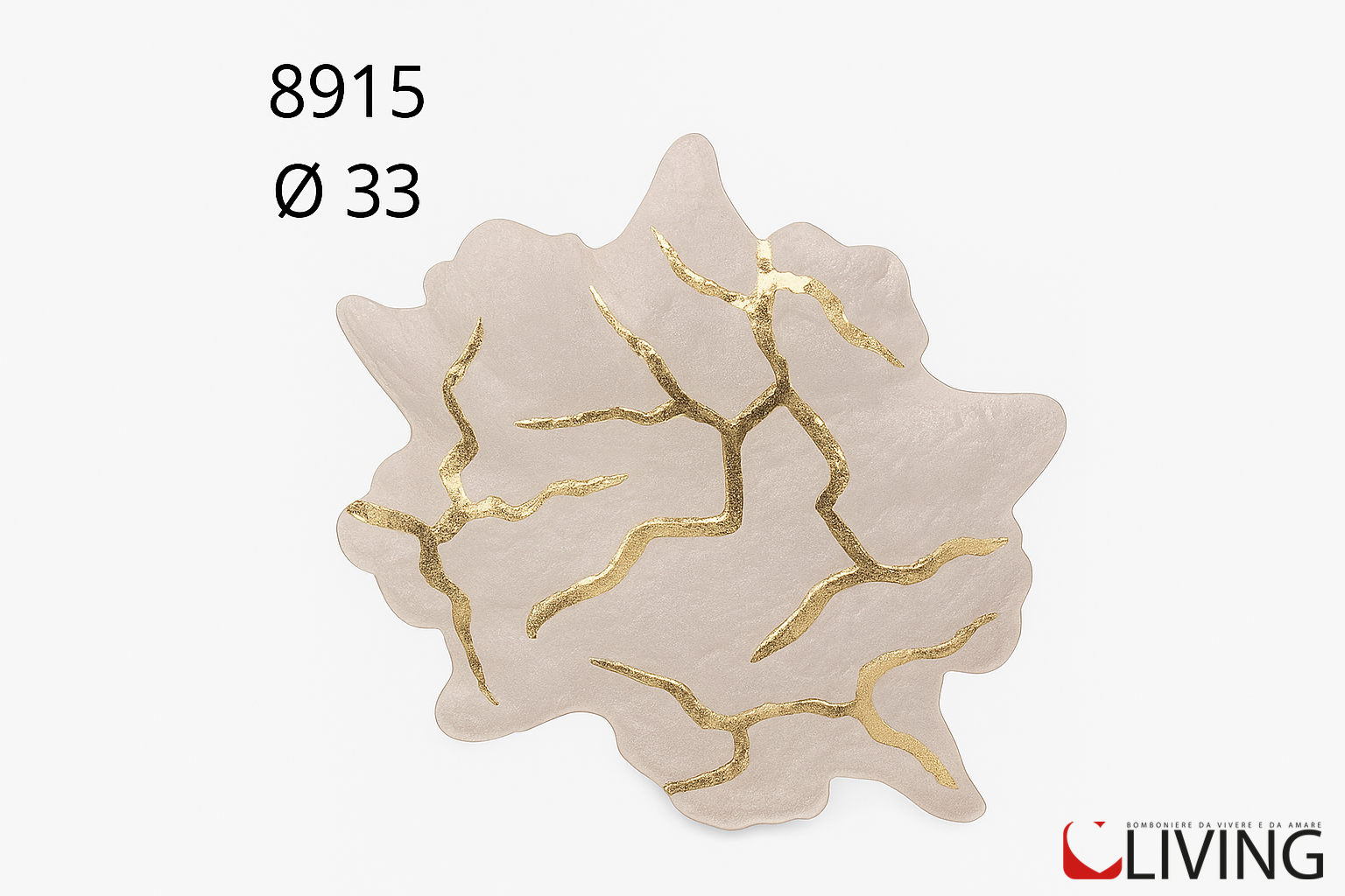 centrotavola foglia vetro satinato avorio con venature oro