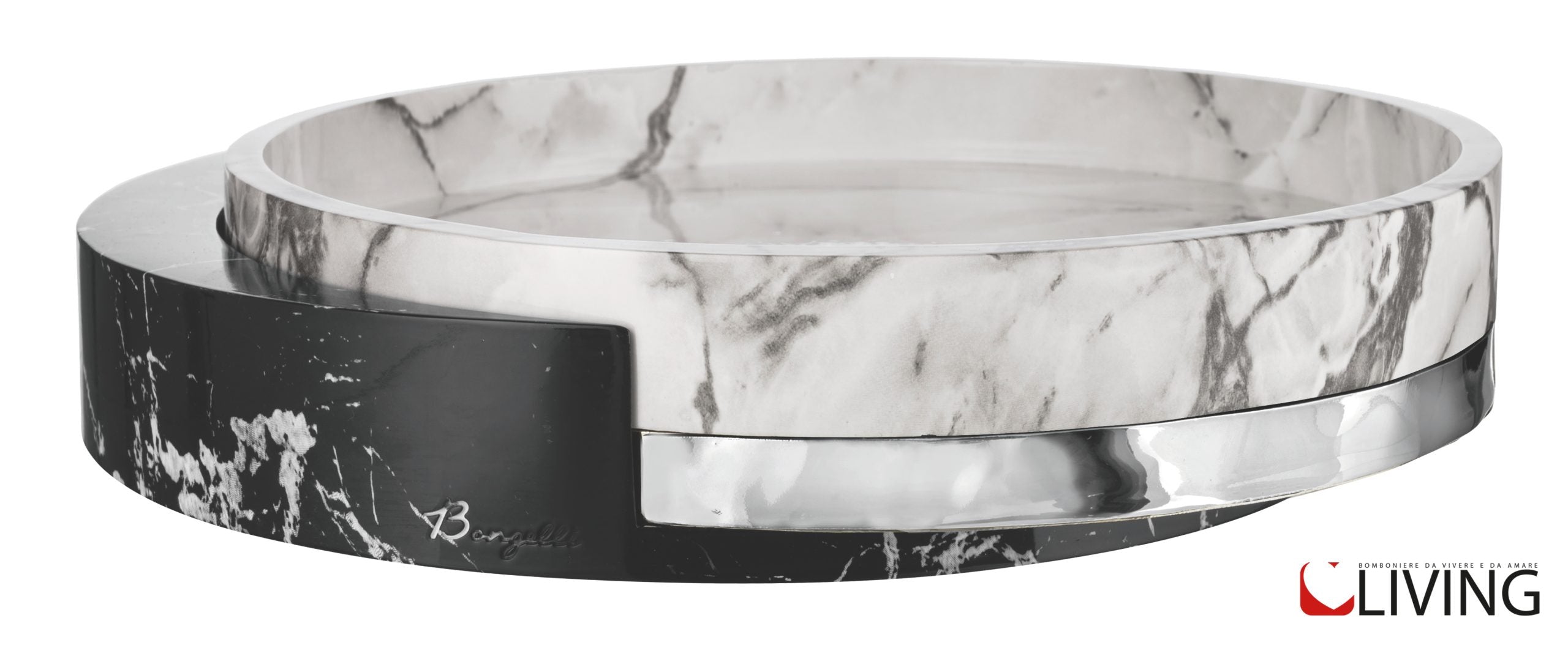 centrotavola marmo bianco e nero decoro argento