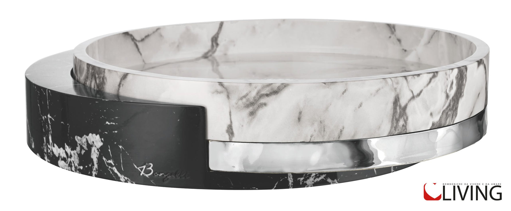 centrotavola marmo bianco e nero decoro argento