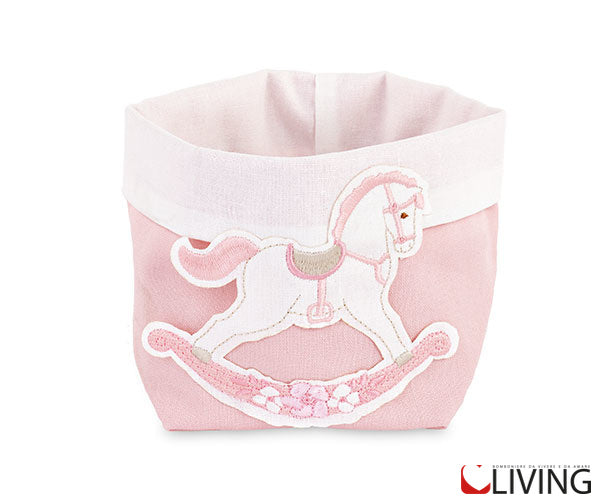 cestino cavallino a dondolo rosa