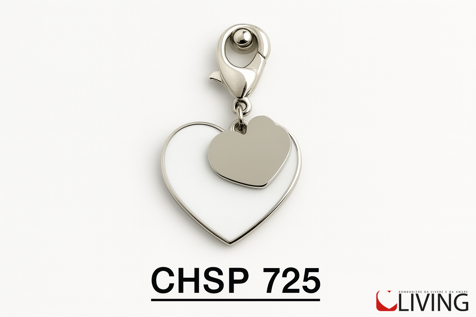 bomboniera ciondolo cuore smaltato bianco con charm acciaio