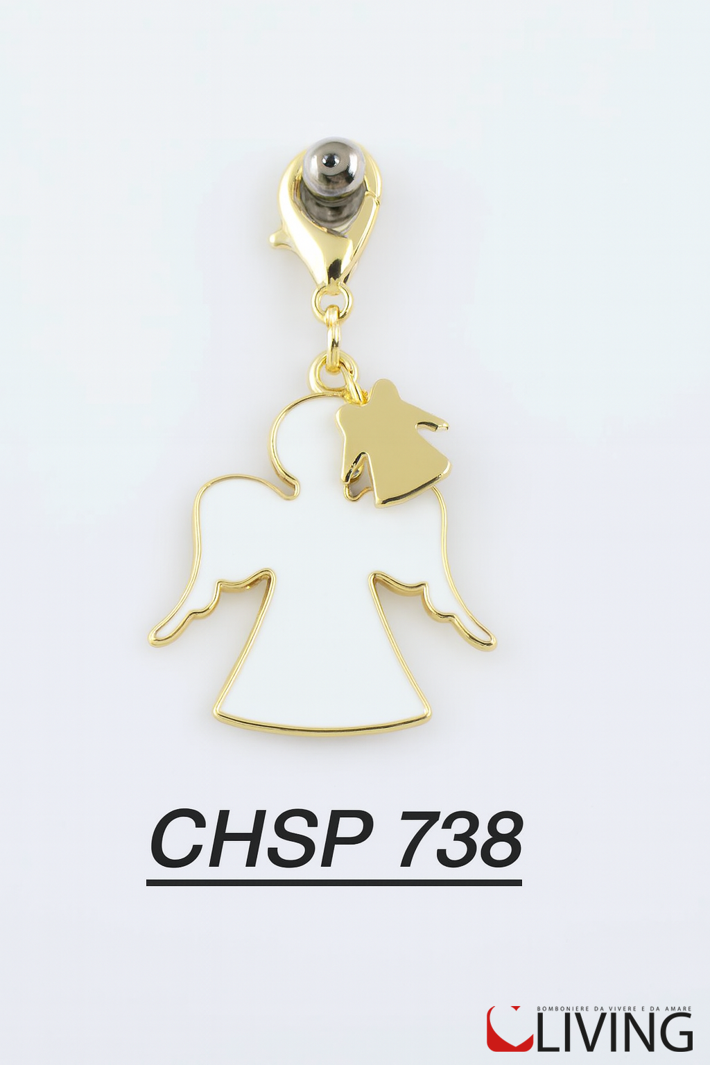 bomboniera ciondolo angelo bianco e oro con charm