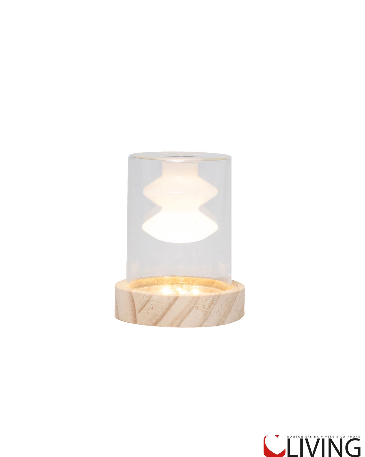 bomboniera cilindro vetro piccolo profumatore zen light con luce led base legno