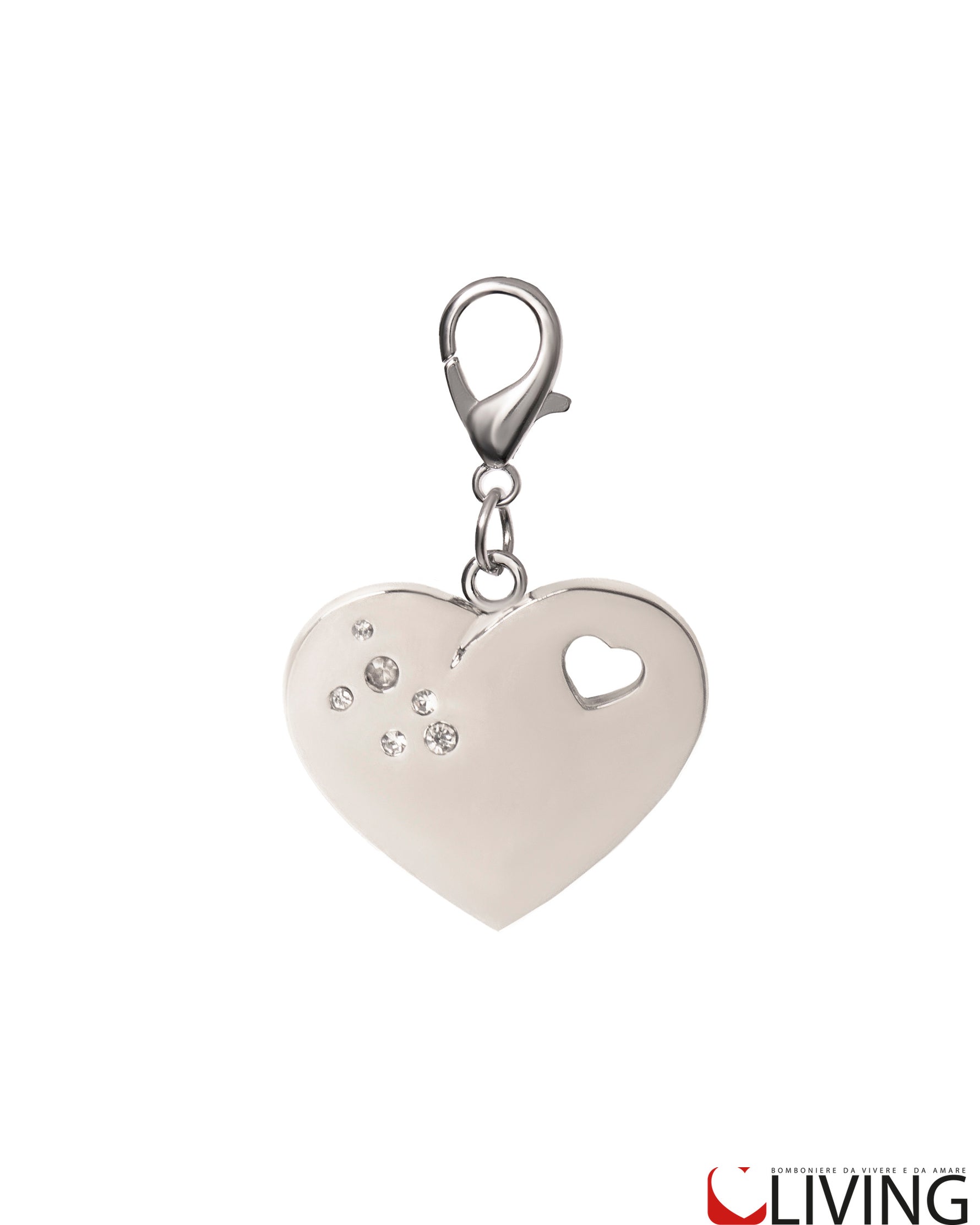 bomboniera charm cuore acciaio con strass