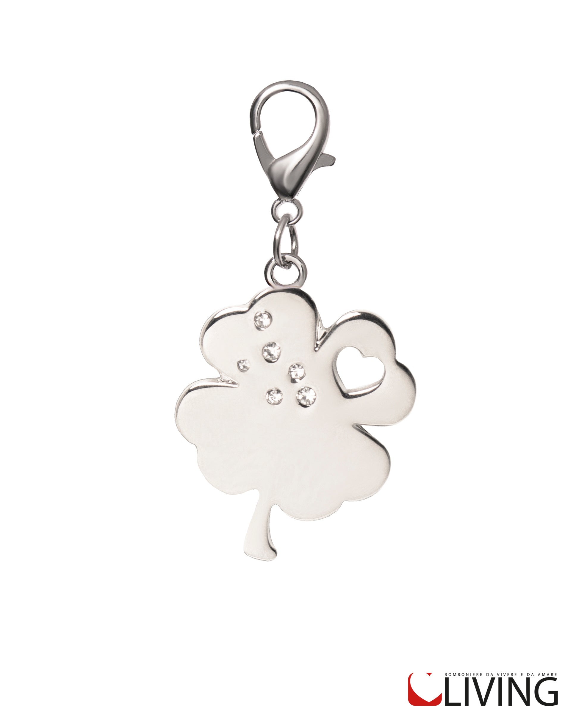 bomboniera charm quadrifoglio acciaio con strass