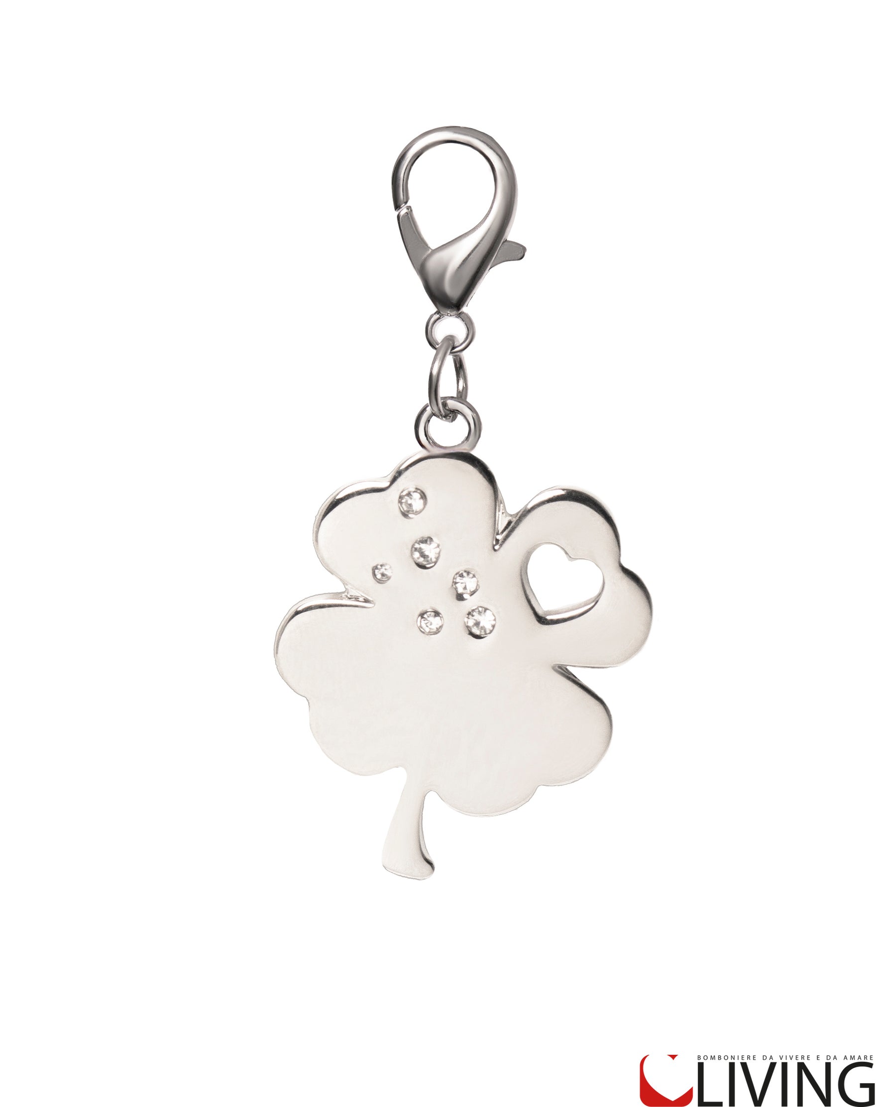 bomboniera charm quadrifoglio acciaio con strass