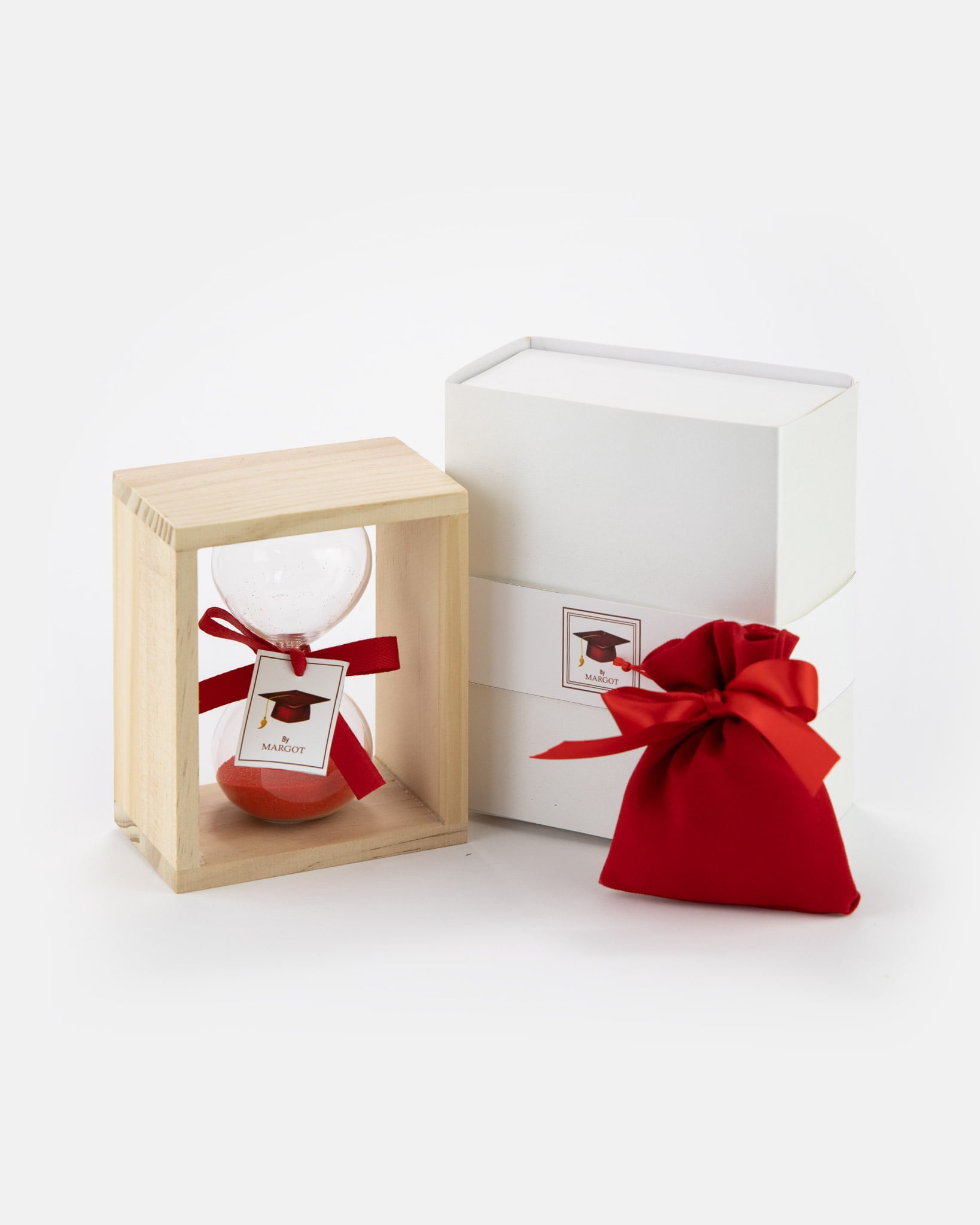 Clessidra con sabbia rossa e cornice in legno