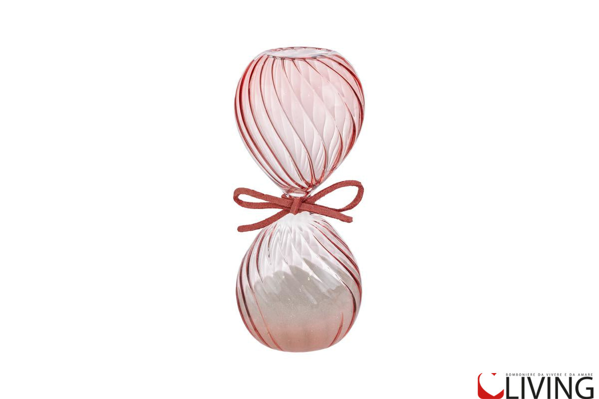 bomboniera clessidra vetro rigato rosa