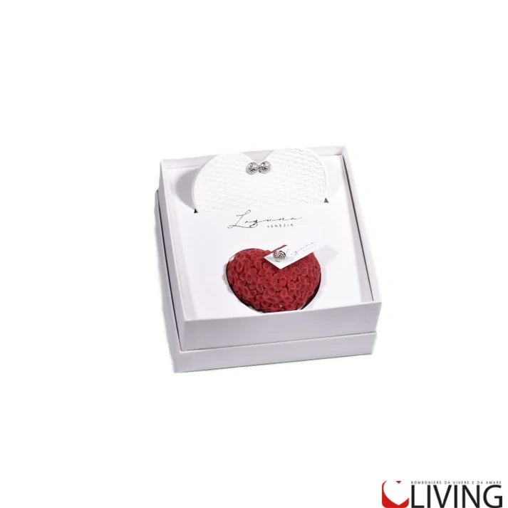 bomboniera cofanetto con candela profumata e piattino in gesso cuore