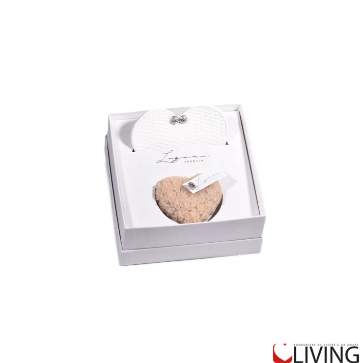 bomboniera cofanetto con candela profumata e piattino in gesso cuore