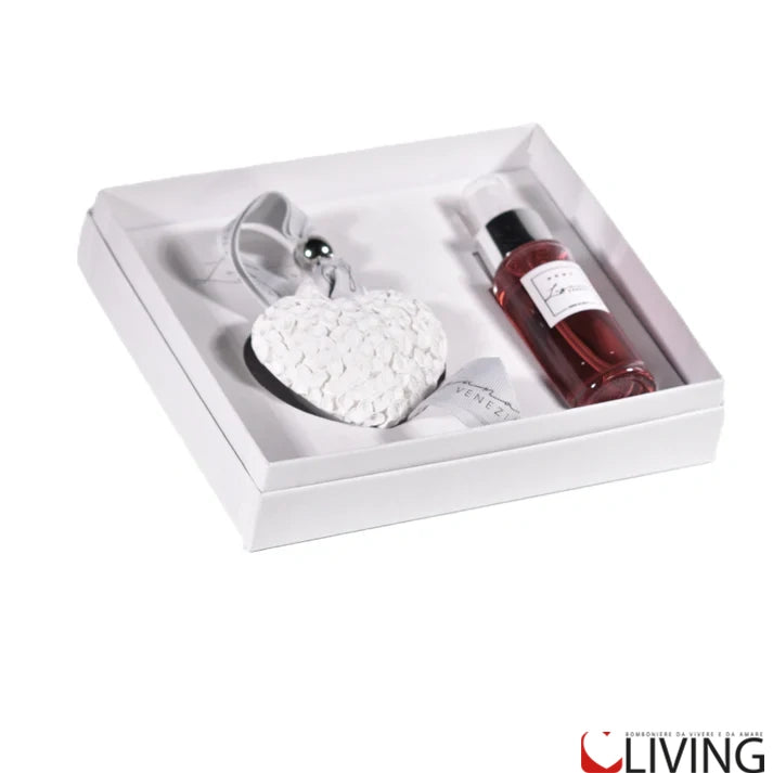 bomboniera cofanetto con cuore in gesso e profumatore spray