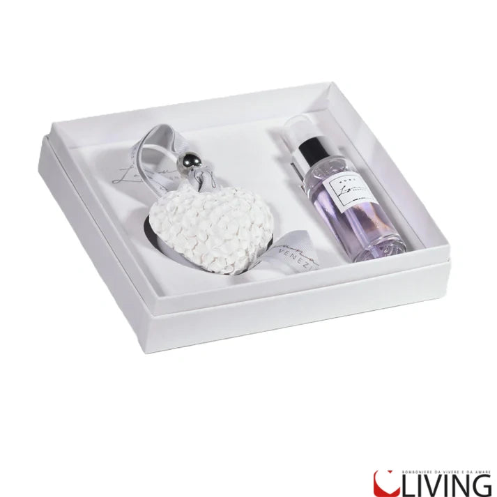bomboniera cofanetto con cuore in gesso e profumatore spray