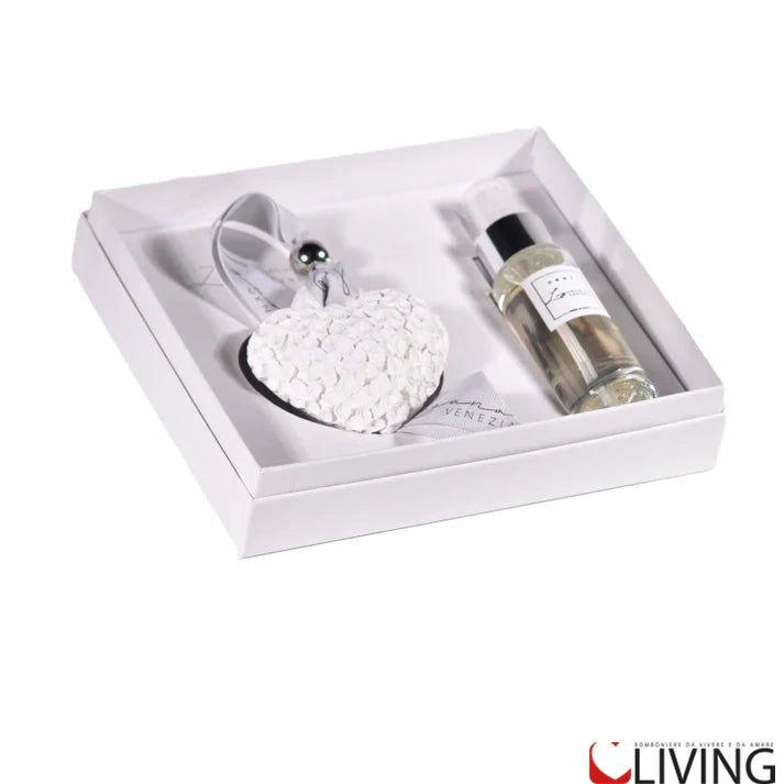 Bomboniera cofanetto con cuore in gesso e profumatore spray