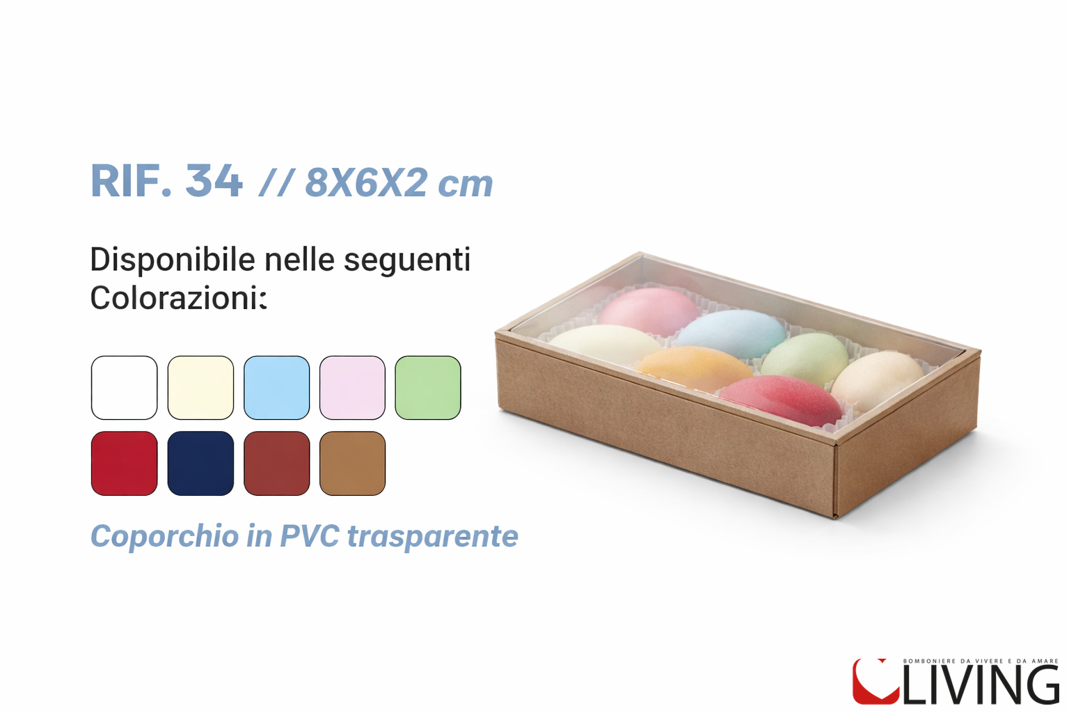 bomboniera scatola rigida con coperchio trasparente 8x6x2