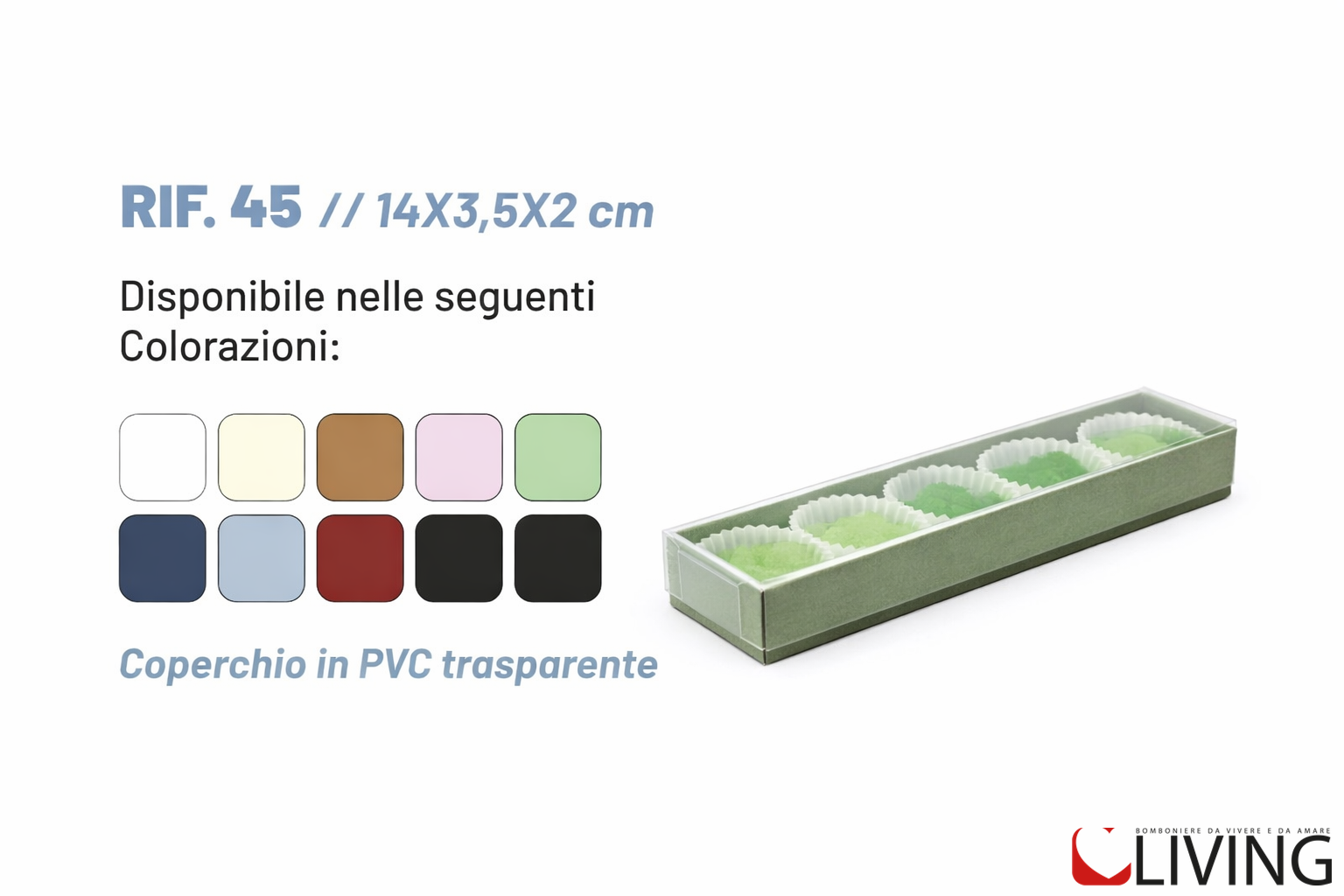 bomboniera scatola rigida coperchio trasparente 14×3,5×2