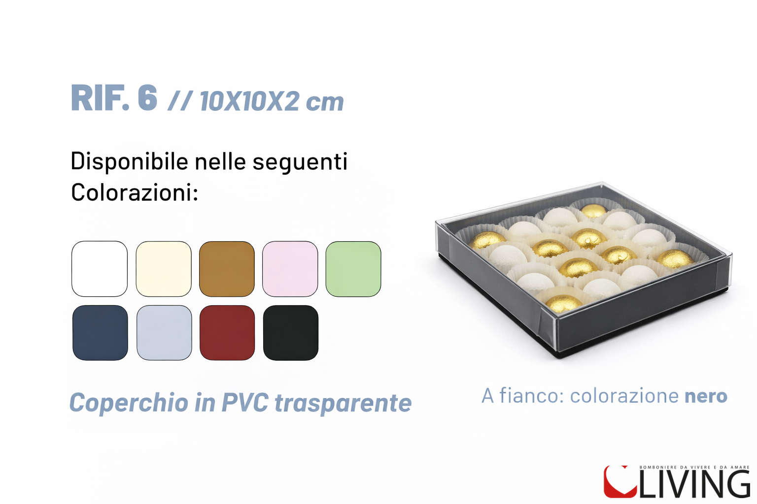 bomboniera scatola rigida coperchio trasparente 10x10x2