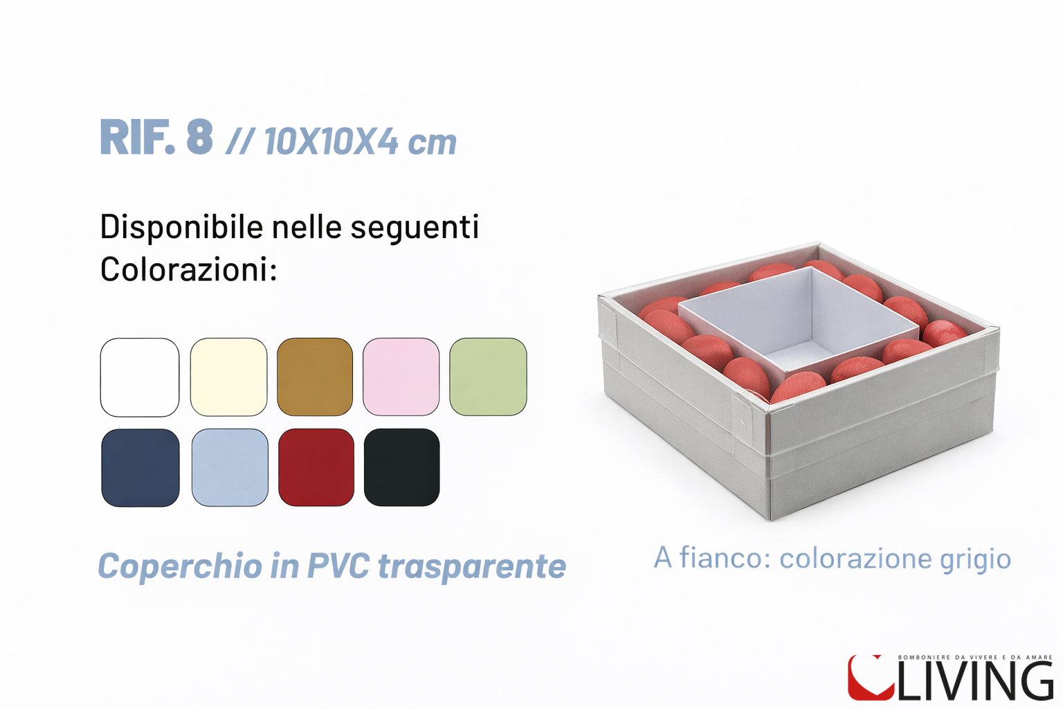 bomboniera scatola rigida coperchio trasparente 10x10x4