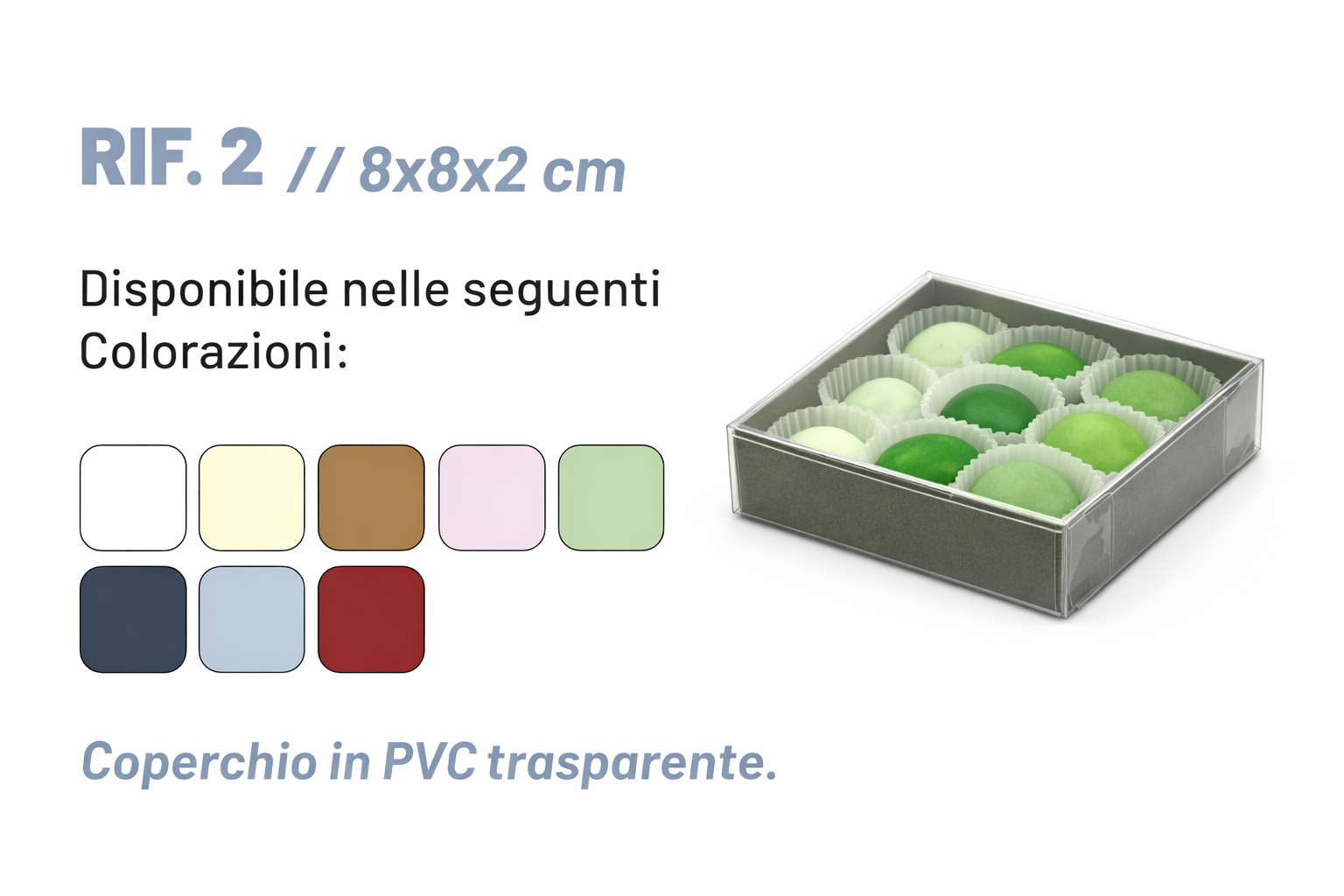 bomboniera scatola rigida coperchio trasparente 8x8x2