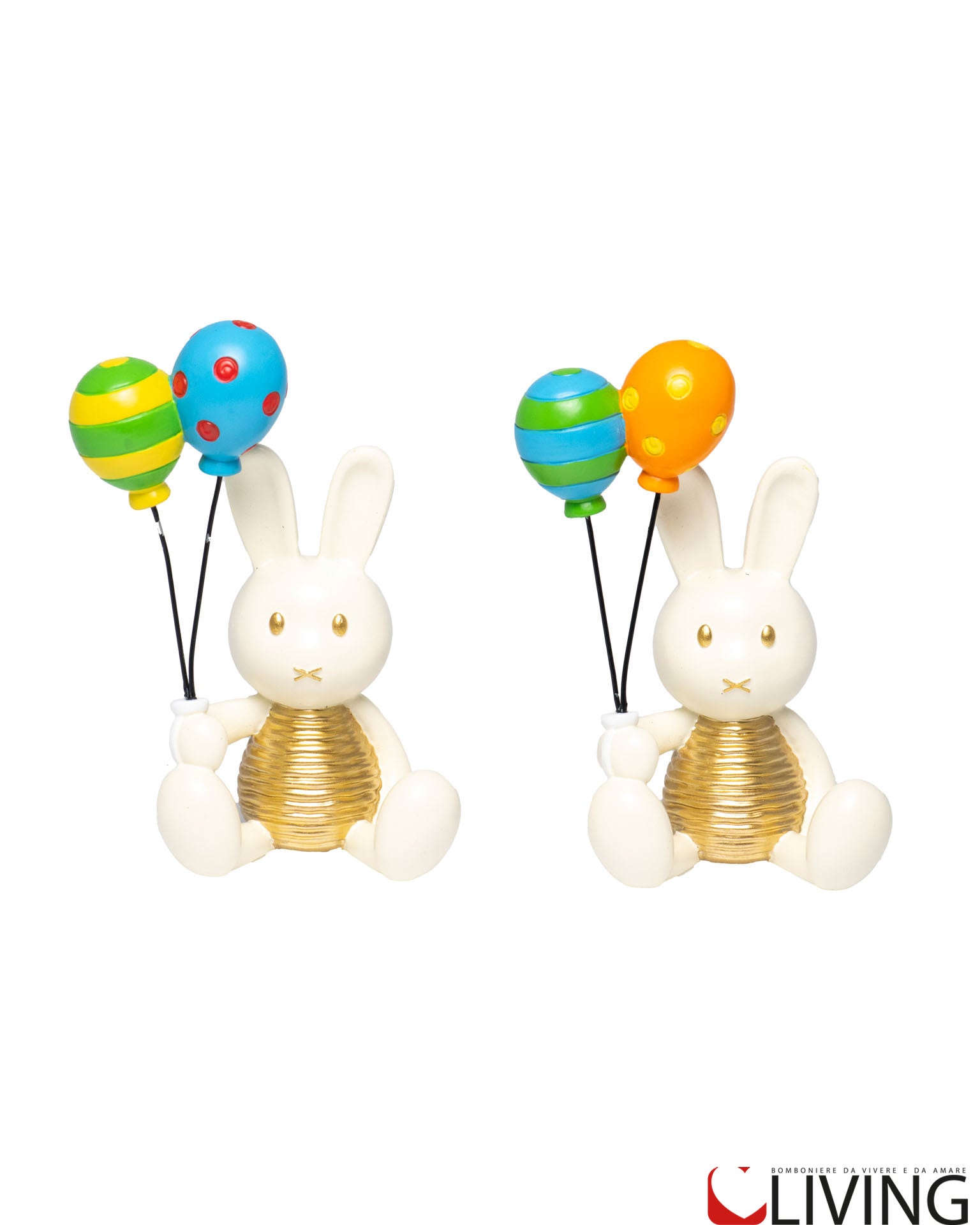 bomboniera coniglio in resina medio con palloncini