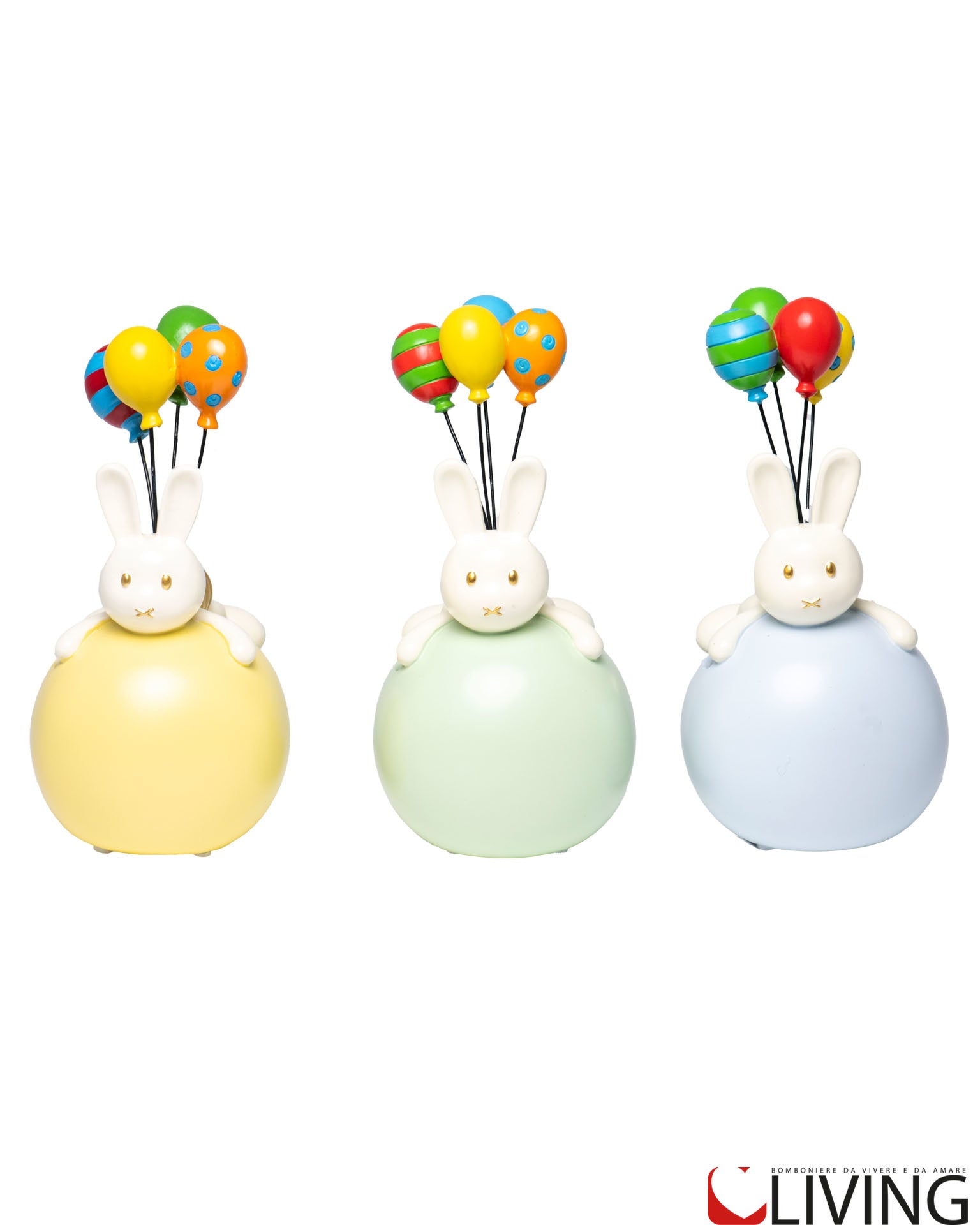 bomboniera coniglio in resina salvadanaio con palloncini