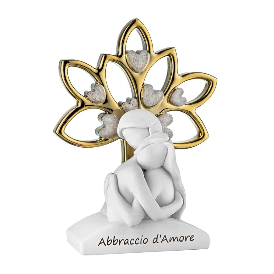 coppia abbraccio con albero della vita oro in marmorino