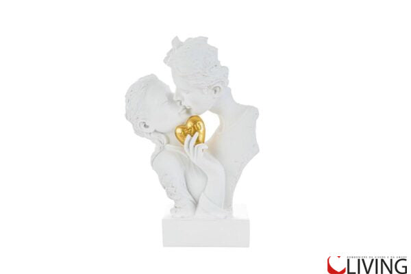 bomboniera coppia bacio in resina bianca cuore oro
