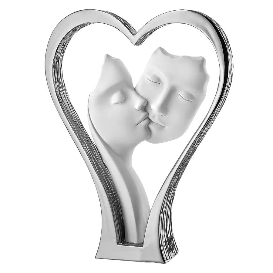 coppia visi con cuore argento in marmorino