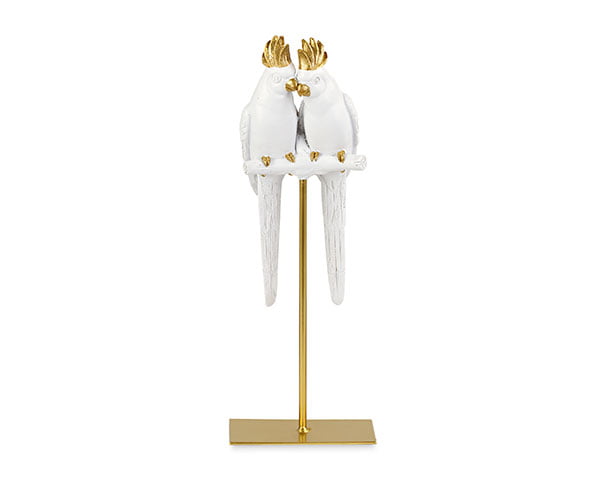 Bomboniera Matrimonio  Tema Tropical  Chic Coppia Pappagalli Su Trespolo Bianco E Oro