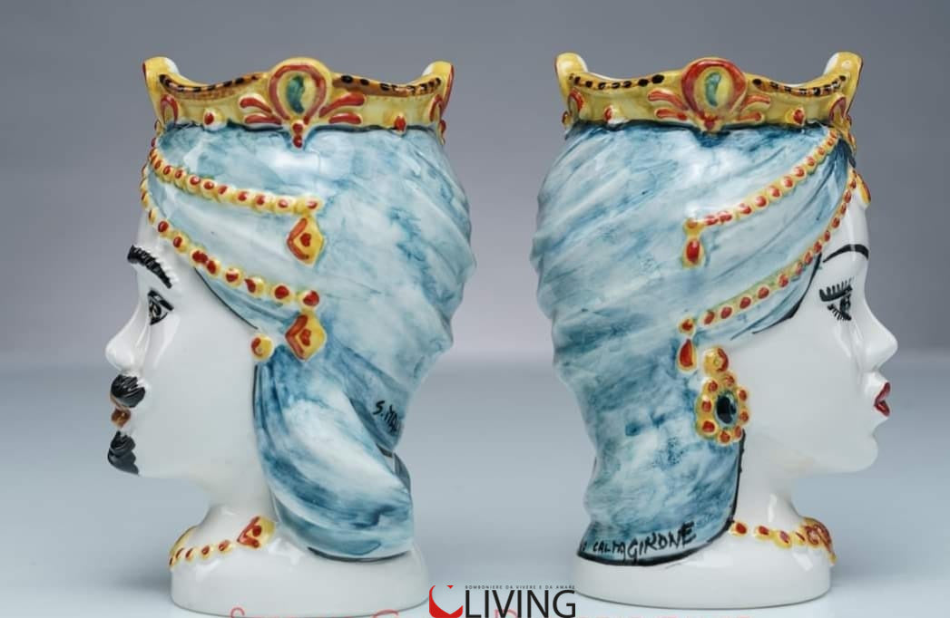 bomboniera coppia testa di moro ceramica di caltagirone turbante