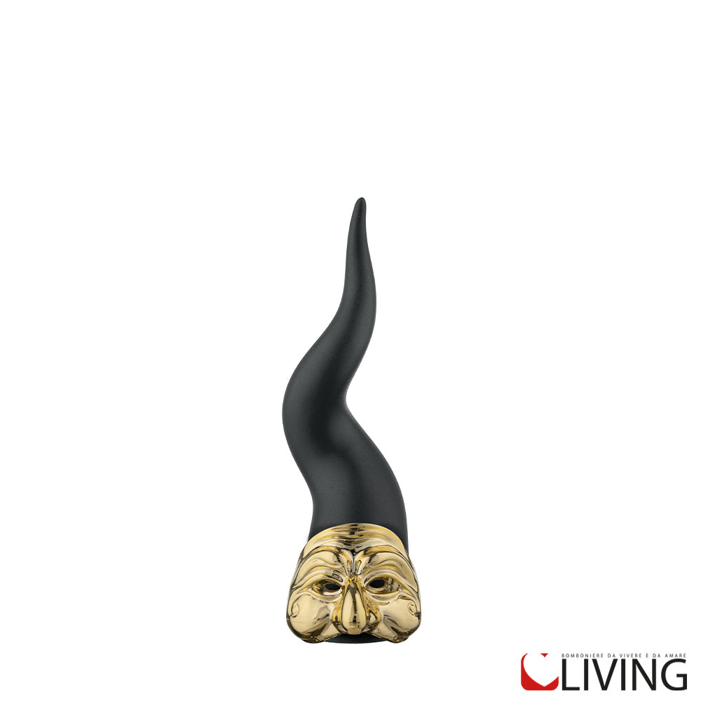 bomboniera corno nero napoletano maschera pulcinella oro