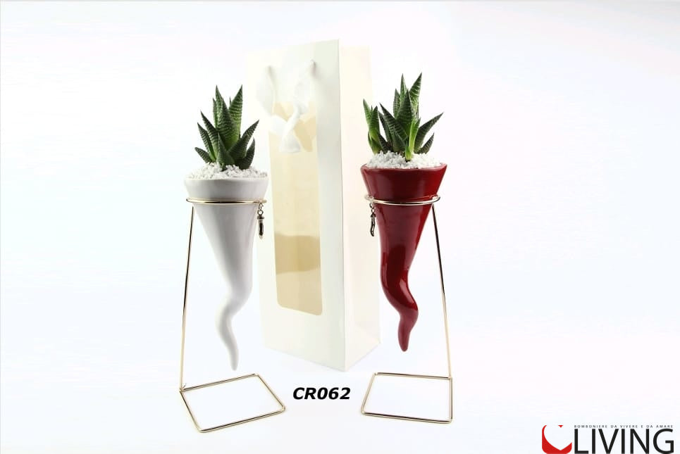bomboniera corno in ceramica con supporto metallo