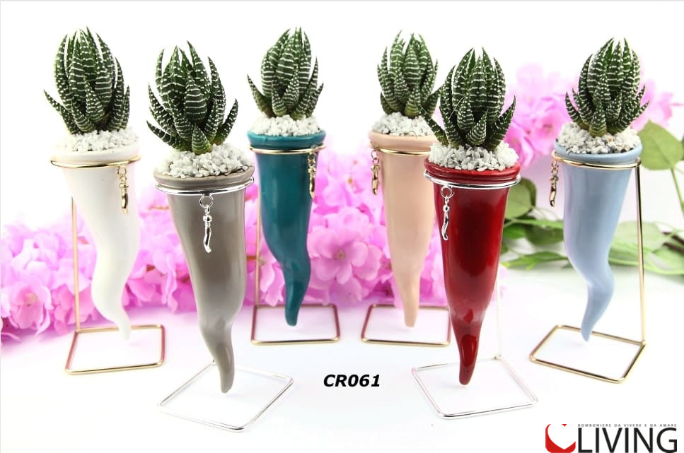 bomboniera corno piccolo in ceramica con supporto metallo