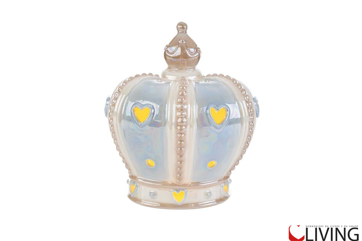 bomboniera corona porcellana celeste con luce led