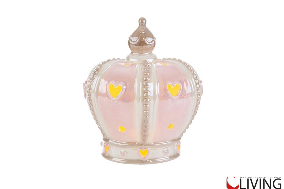 bomboniera corona porcellana rosa con luce led