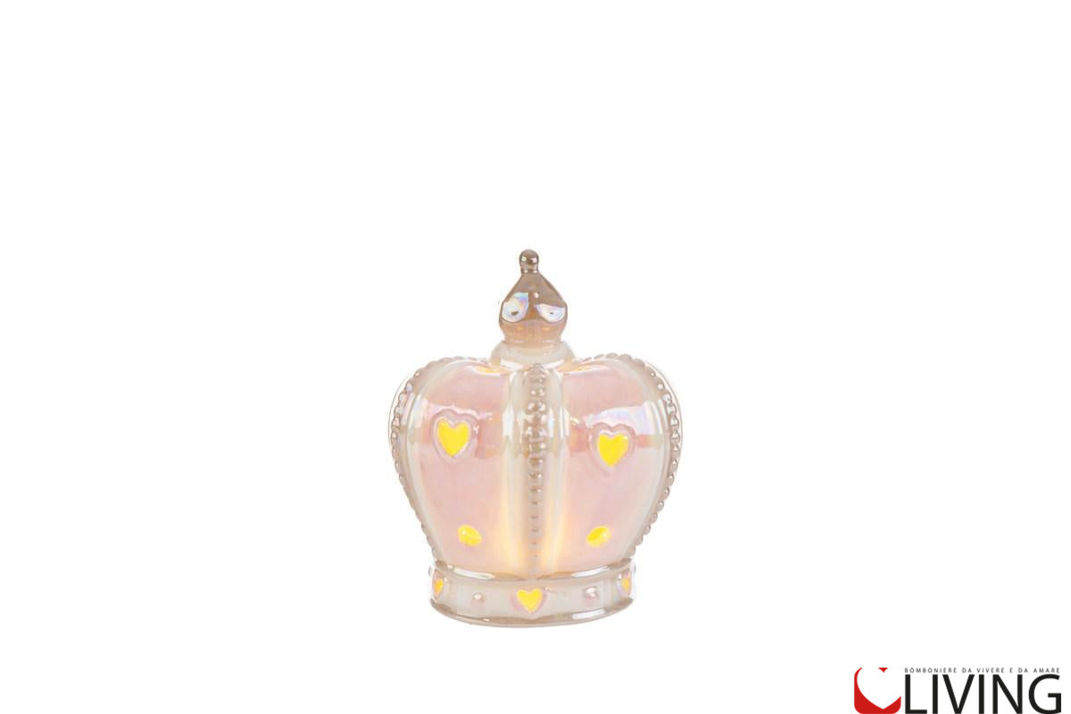 bomboniera coroncina porcellana rosa con luce led