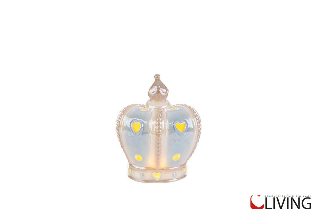 bomboniera coroncina porcellana celeste con luce led