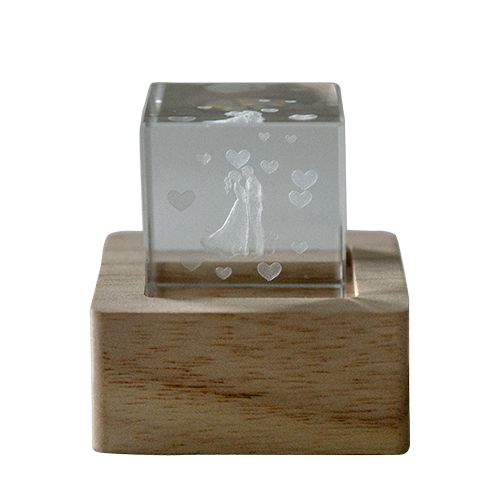 cubo coppia sposi in vetro con base luce led a batterie