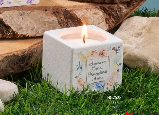 bomboniera candela in polvere di marmo semina un cuore raccoglierai amore