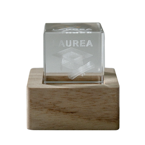 cubo laurea in vetro con base luce led a batterie