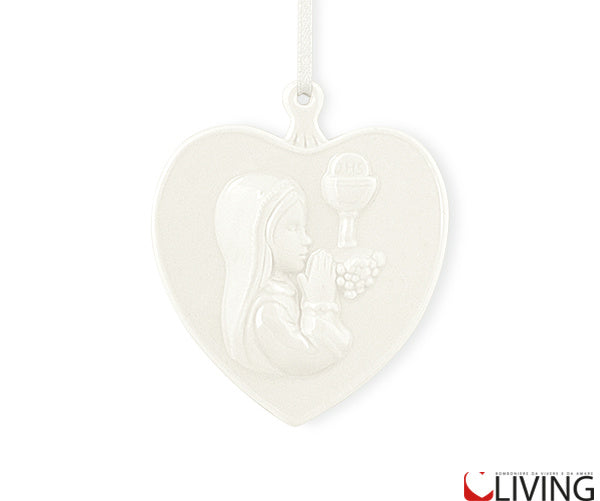 bomboniera cuore porcellana bianca con bimba comunione