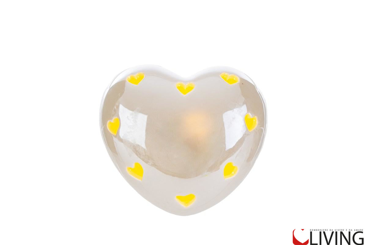 bomboniera cuore led porcellana bianca
